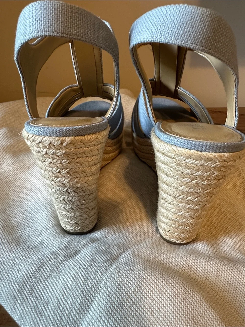 Michael Kors Women’s Light BlueEspadrille Wedge Sandals with Front Zipper